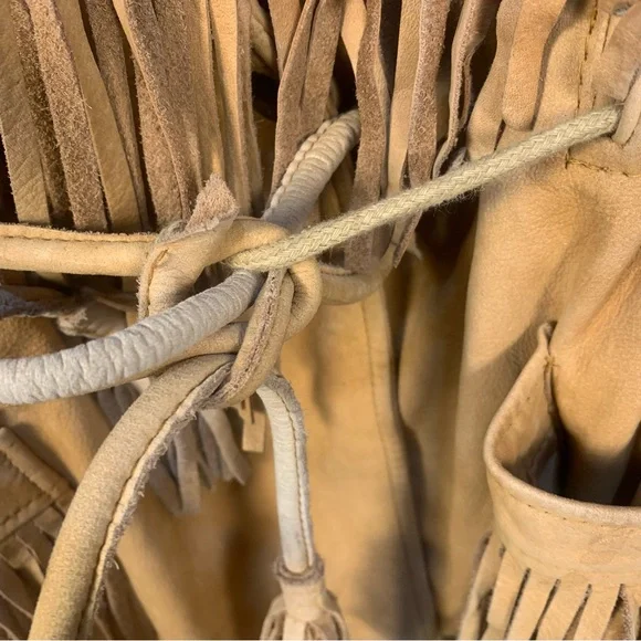 VTG LNR Soft Leather Western Tassel Fringe Waist Drawstring Jacket - Picture 8 of 16